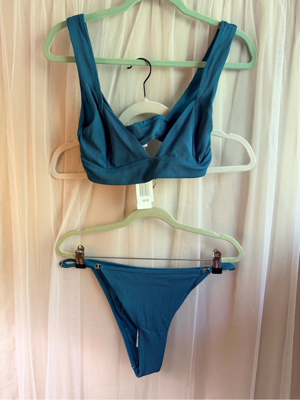 l*space Ribbed Bikini Top in Teal Blue NWT Sz large